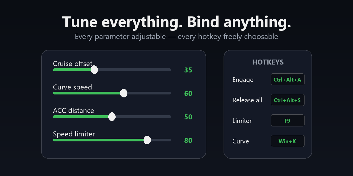 Settings with tunable parameters and free hotkeys